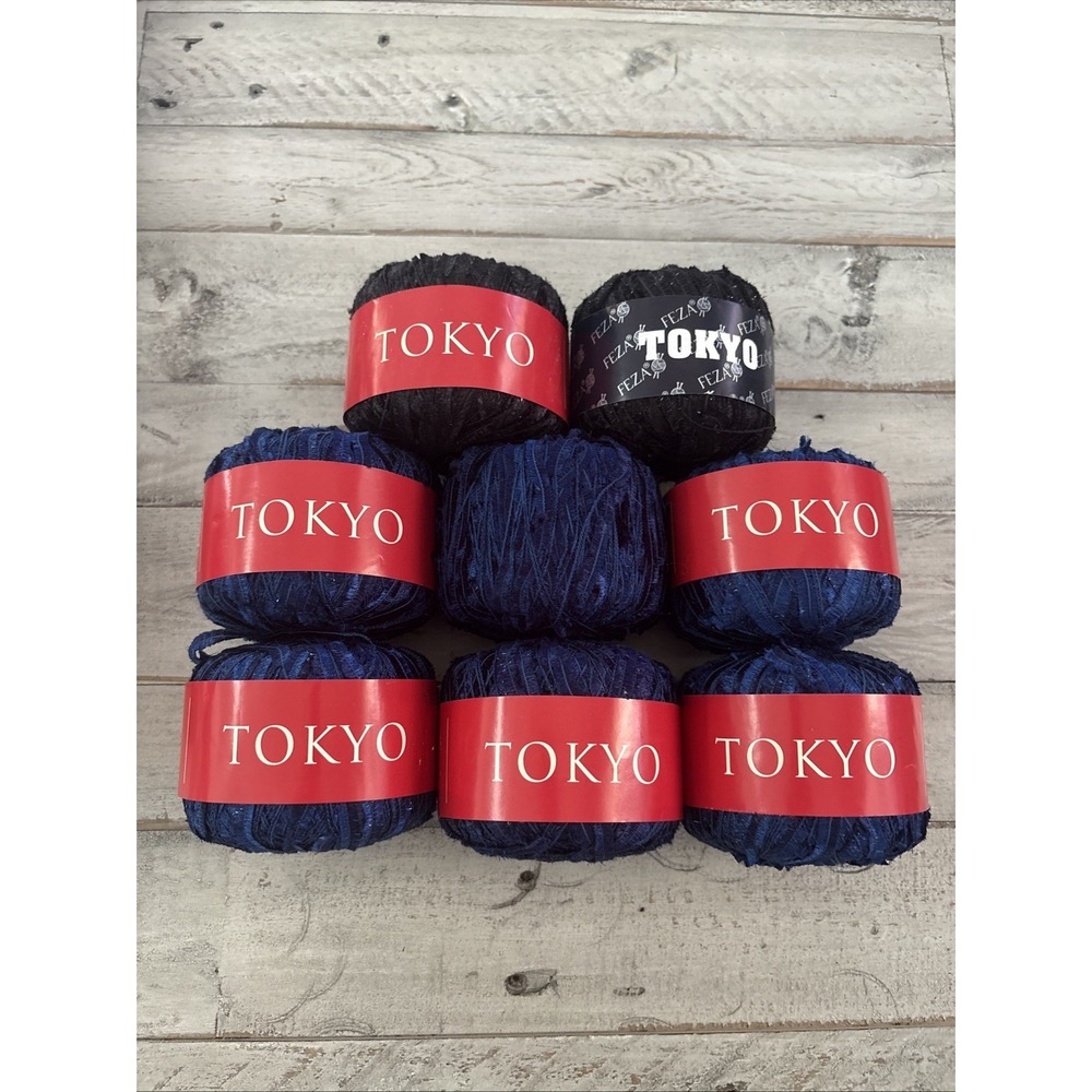 FEZA Tokyo 107 Blue &‎ 109 Black Novelty Yarn - 8 Rolls (170 Yards Each) NEW
